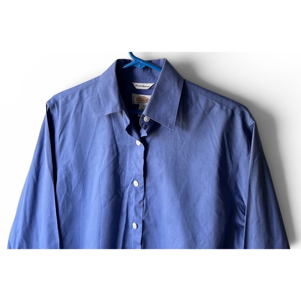 Talbots Wrinkle Resistant Blue Button Front Shirt Size 4 100% Cotton Long Sleeve - Picture 3 of 7